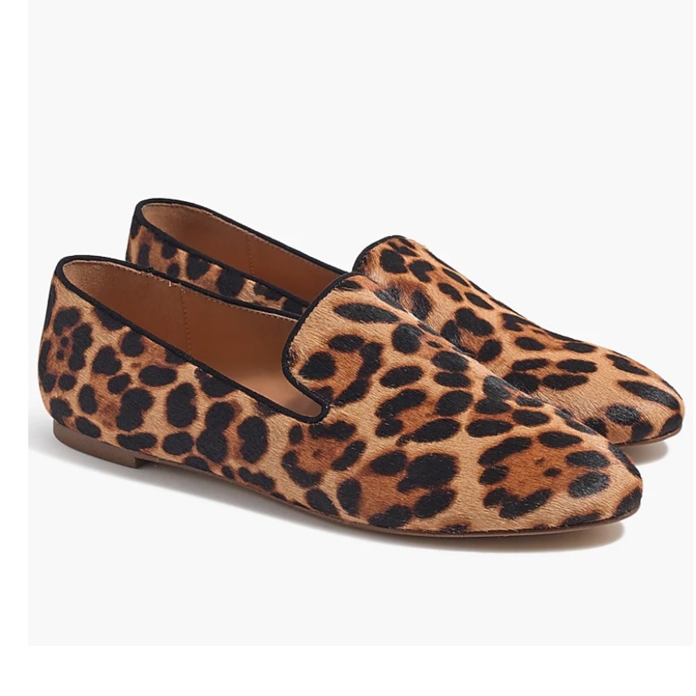 J. Crew Leopard Calf Hair Smoking Loafers